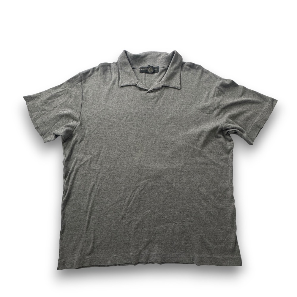 Banana Republic Mens Gray Ribbed Cotton Short Sleeve V-Neck Polo Shirt Size L